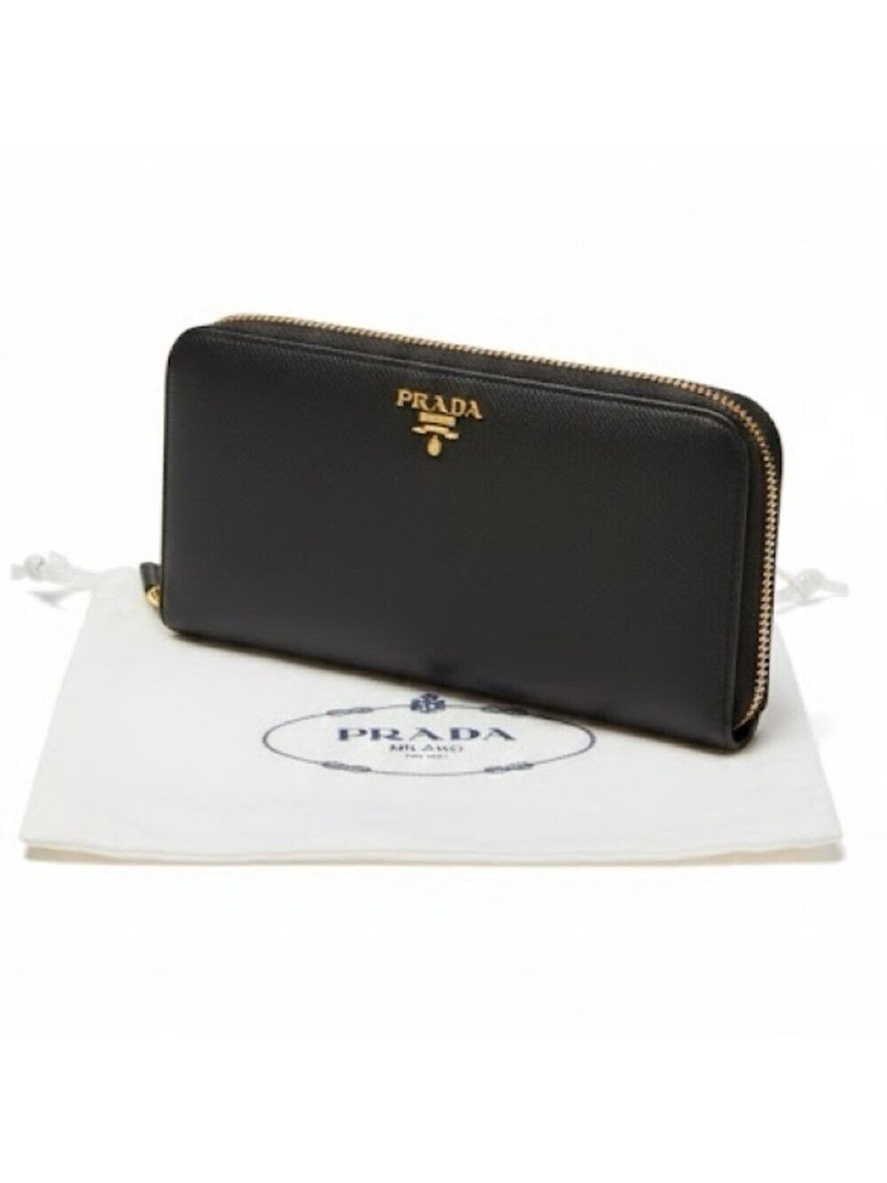Prada Saffiano Leather Zip Wallet Black Nero